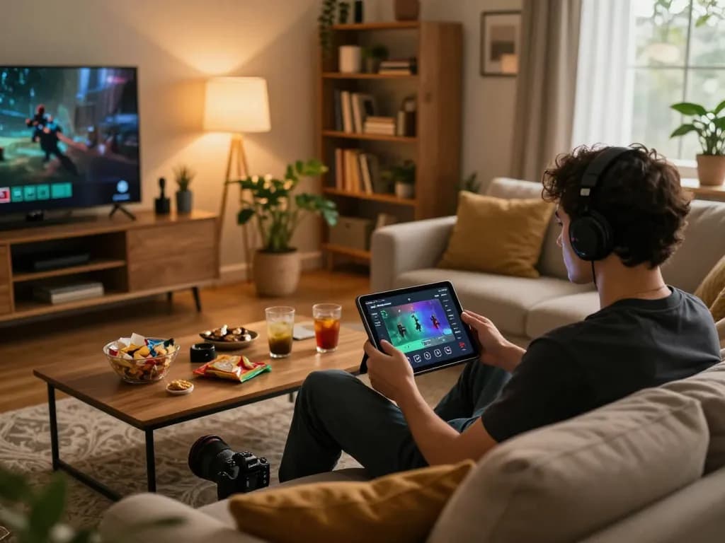 B52 club gameplay on stylish tablet in a cozy home environment.