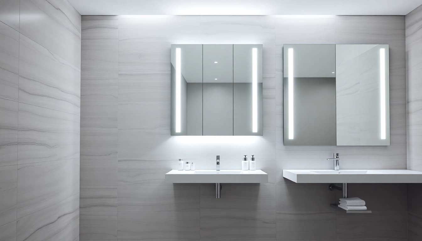 Besonderer sonni Spiegelschrank mit integriertem LED-Licht im modernen Badezimmer.