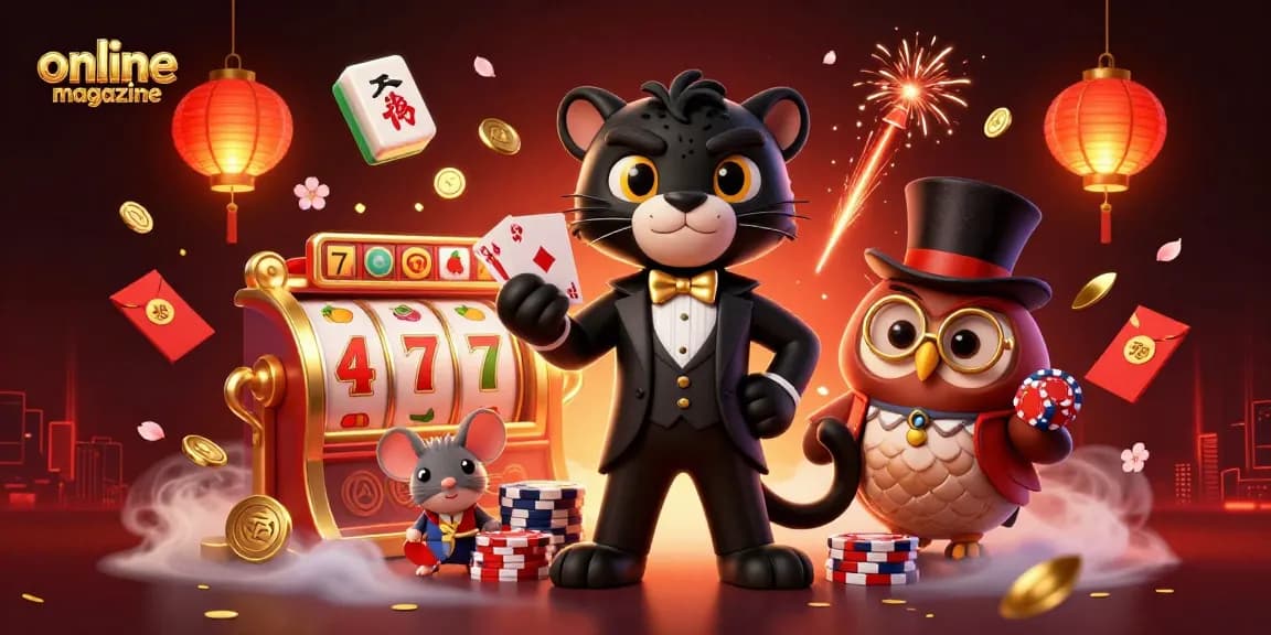 Engaging illustration for online magazine depicting a stylish panther dealer in an exciting casino scene.