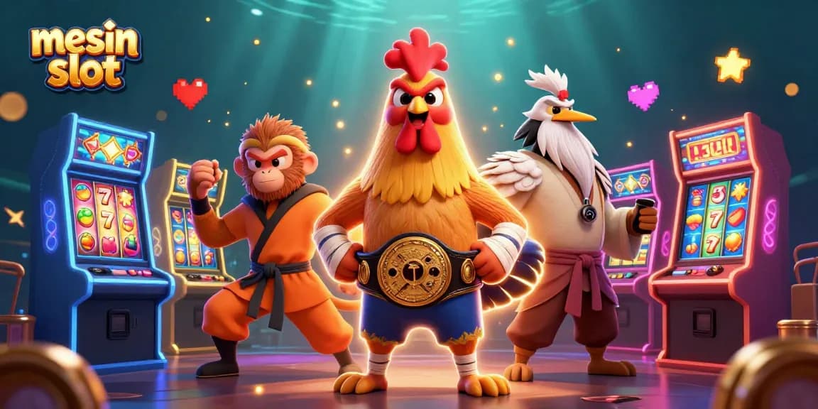 Experience fun and excitement with mesin slot at colorful casino-themed illustration.