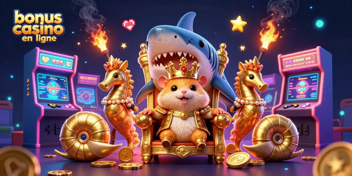 Profitez des meilleures offres de bonus casino en ligne avec une illustration magique de jeux et personnages marins.