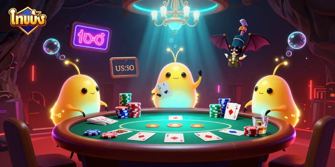 ตำแหน่งของเกมในคาสิโนมีการส่องสว่างจากตัวการ์ตูนในฉากที่มีสีสันสดใส
