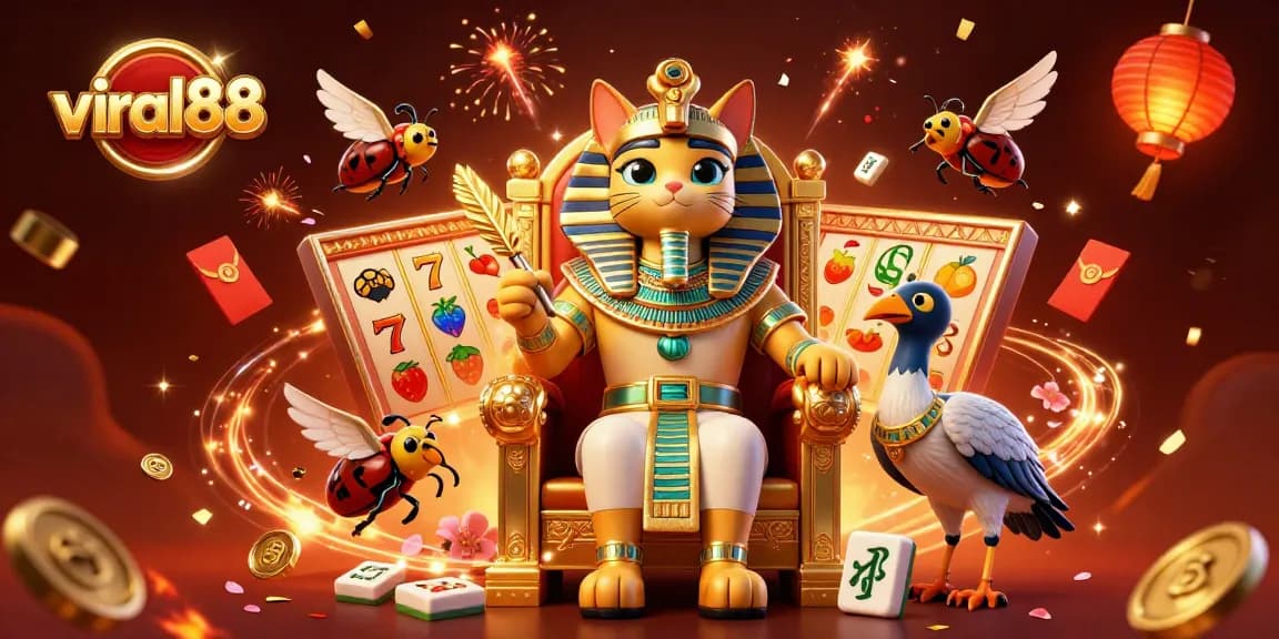 Engage with the exciting world of viral88, featuring slot reels and festive casino elements in a vibrant 3D scene.
