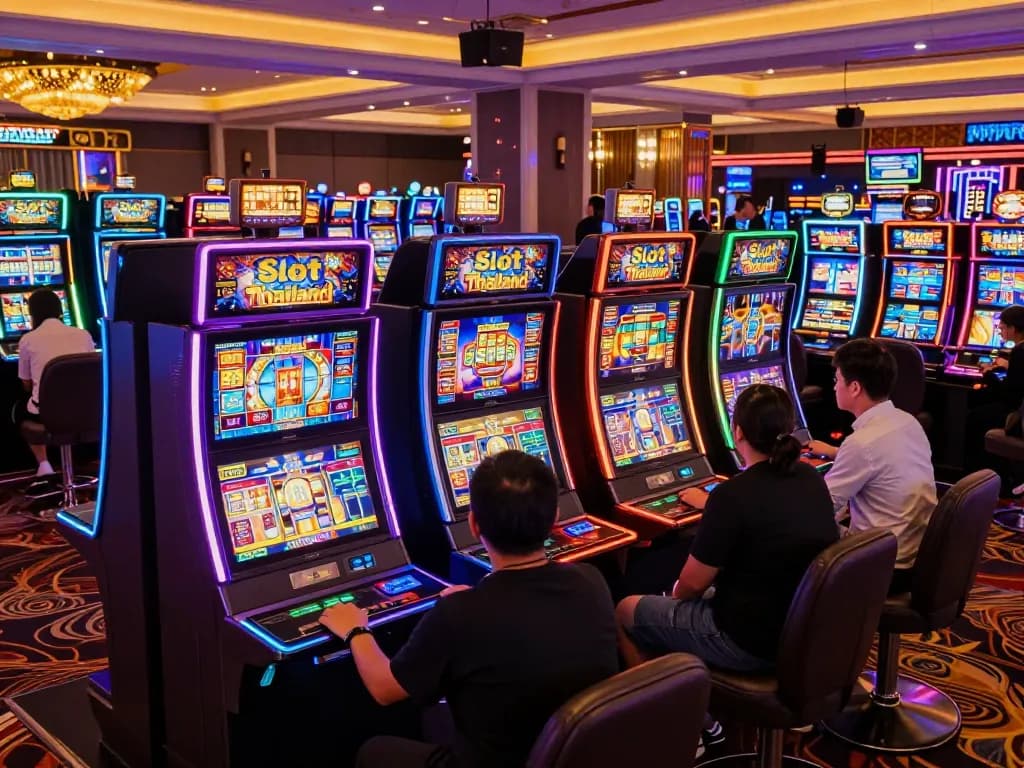 Experience the excitement of slot thailand games with players engaged at colorful machines