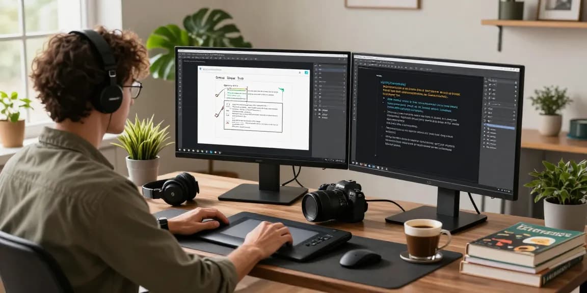 Creative user utilizing Snipaste for efficient screen capture and annotation in a home office.