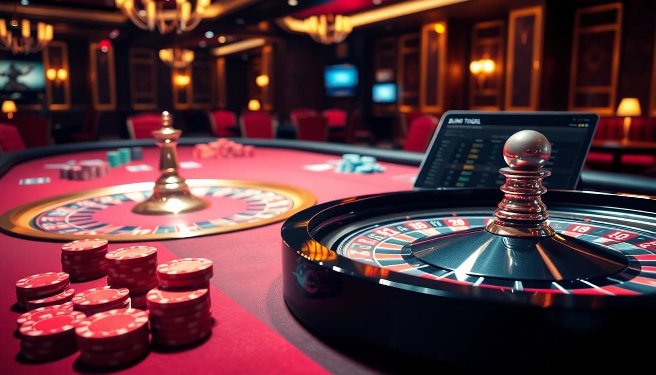 Rasakan aksi sumo togel yang mendebarkan di meja permainan mewah dengan chip berwarna cerah dan roda roulette yang berputar.