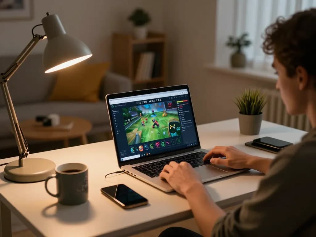 Engaging in online gambling with Hidden Wiki Tor on a laptop inside a cozy home setup.