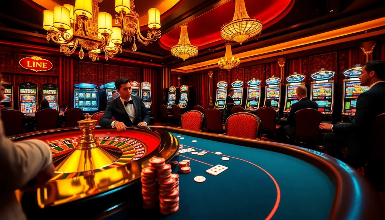 Scène pleine d'action de poker à enjeux élevés et de roulette dans un lieu de casino en ligne 2026.