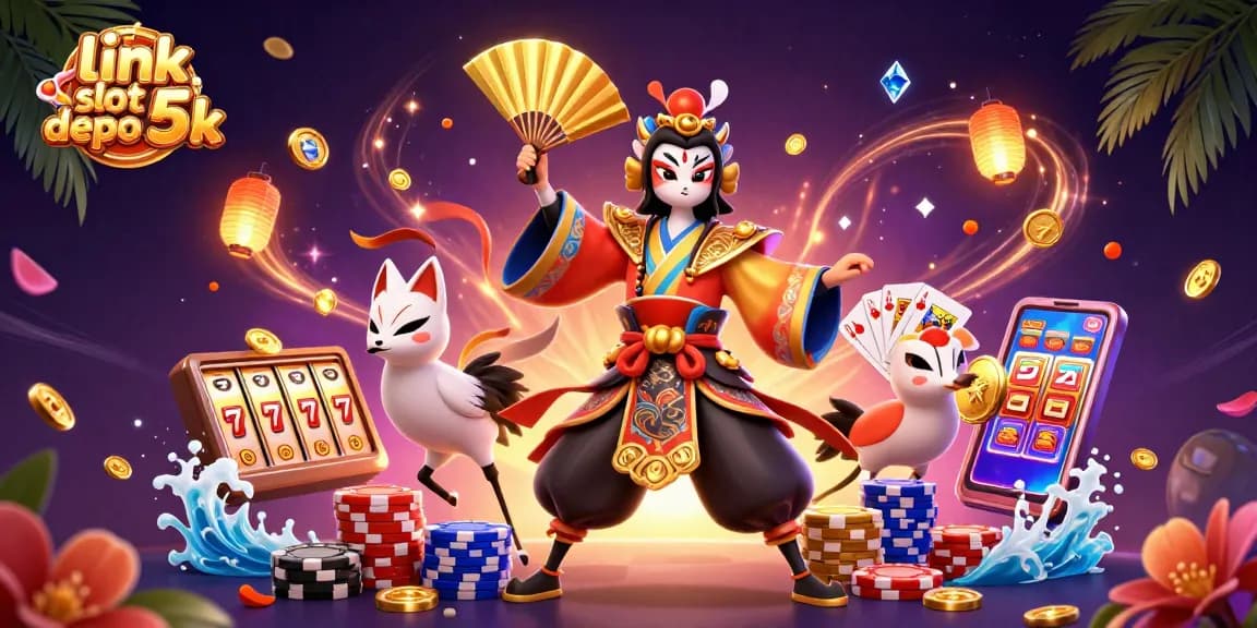 Experience thrilling wins with link slot depo 5k in a vibrant 3D casino scene bursting with energy.