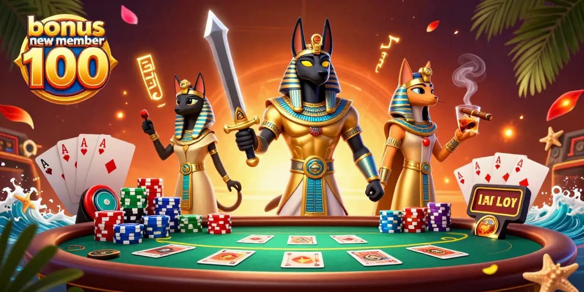 Engage with casino excitement and win big using the bonus new member 100 promotional offer in this vibrant scene.