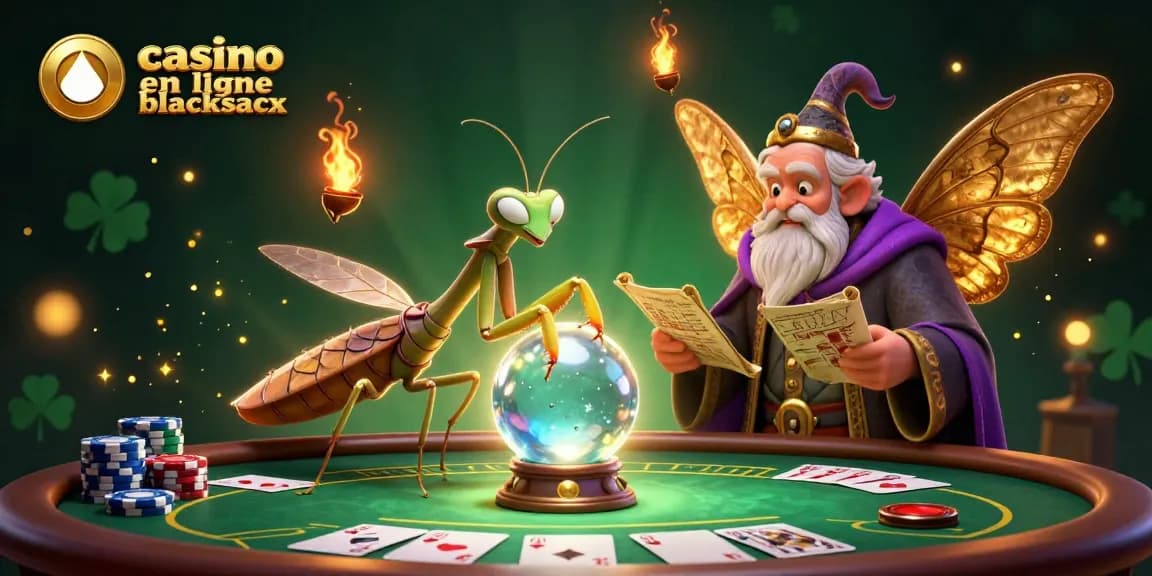 Jouez au blackjack en ligne casino, avec un prêtre de la fortune et un bibliothécaire dans un univers vibrant.