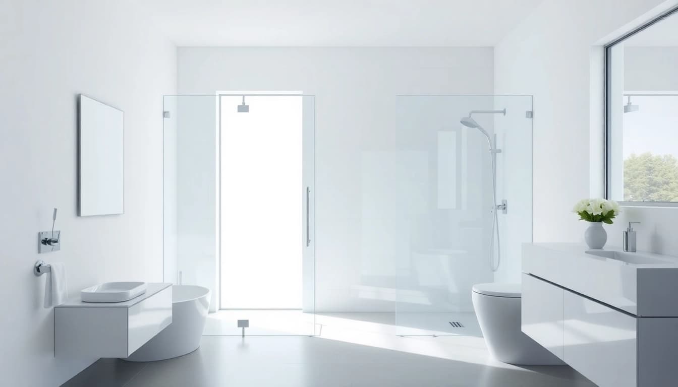 Showcasing shower screens semi frameless in a modern, stylish bathroom setting with natural light.