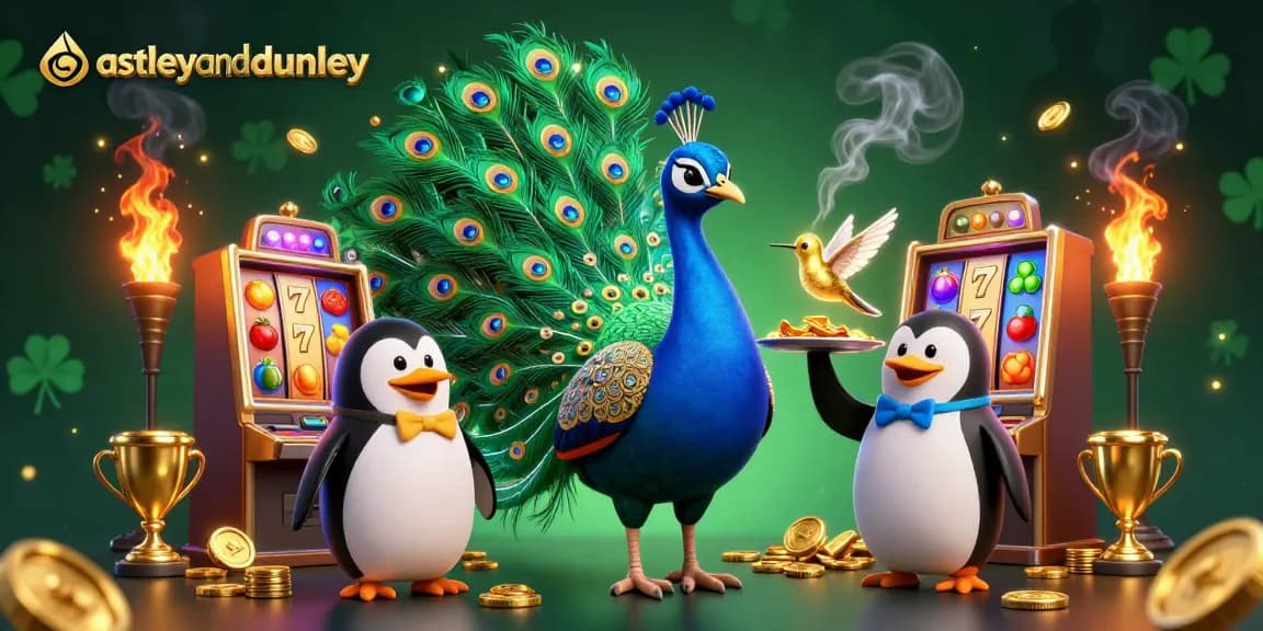 Play and win at Astley and Dunley with exciting slot machines and vibrant characters in a dynamic gaming scene.