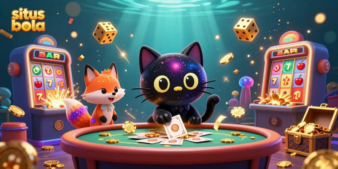 Engage with situs bola through vibrant cosmic casino scene featuring a black hole cat and nebula fox.
