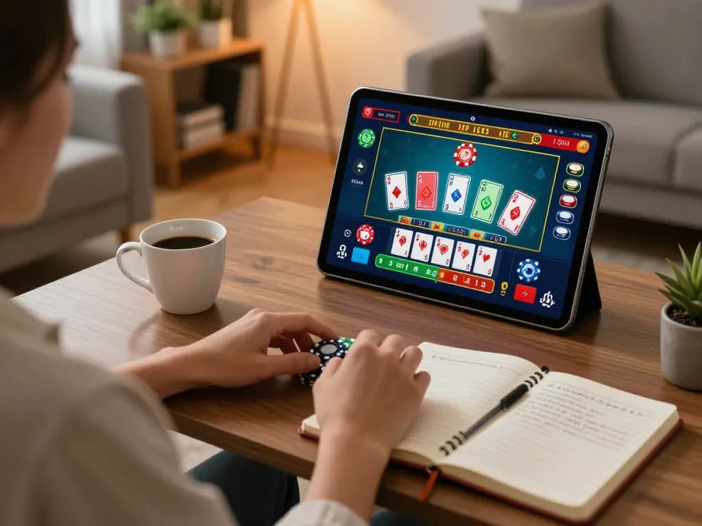 Engaged in online gaming at home, a player strategizes for casino senza licenza aams using a tablet.