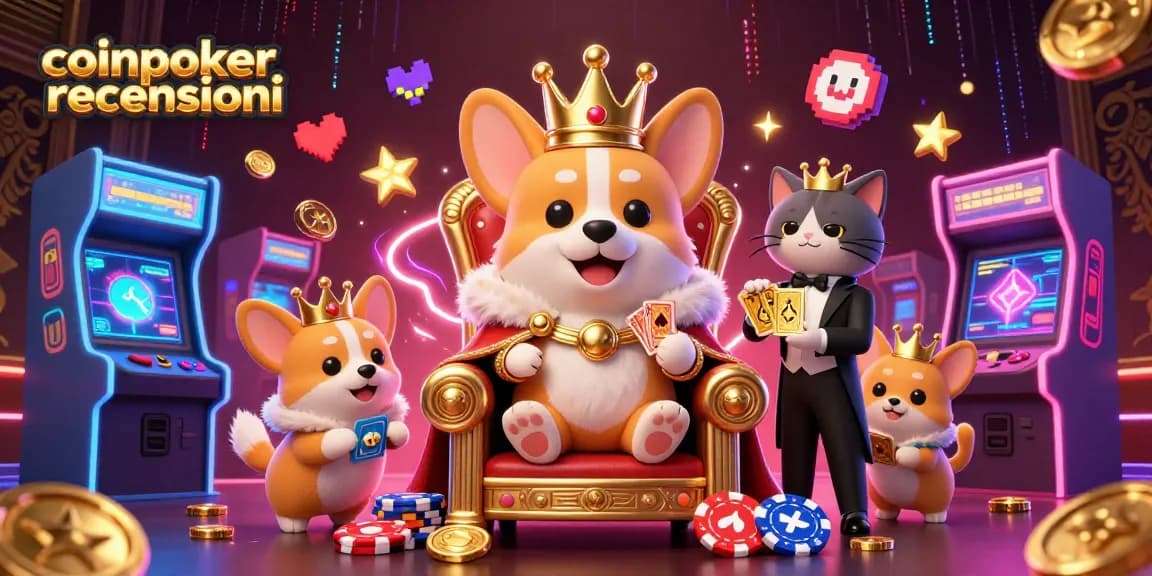 Scopri le recensioni di CoinPoker mentre un corgi reale siede su un trono di gettoni da poker.