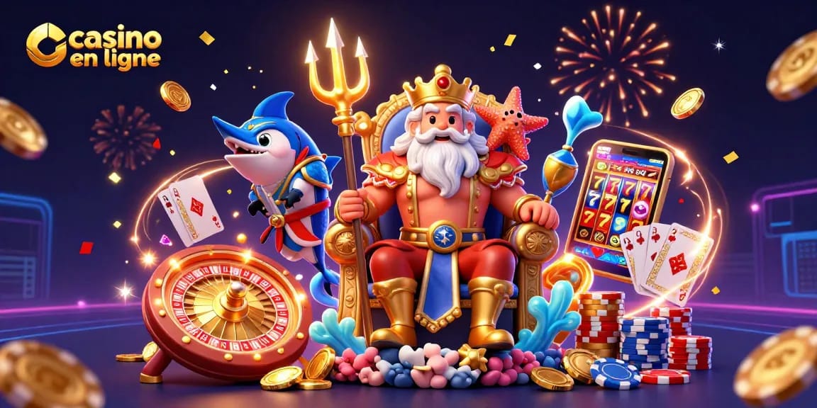Visitez le casino en ligne avec le roi Neptune, des pièces d'or et des jeux captivants.