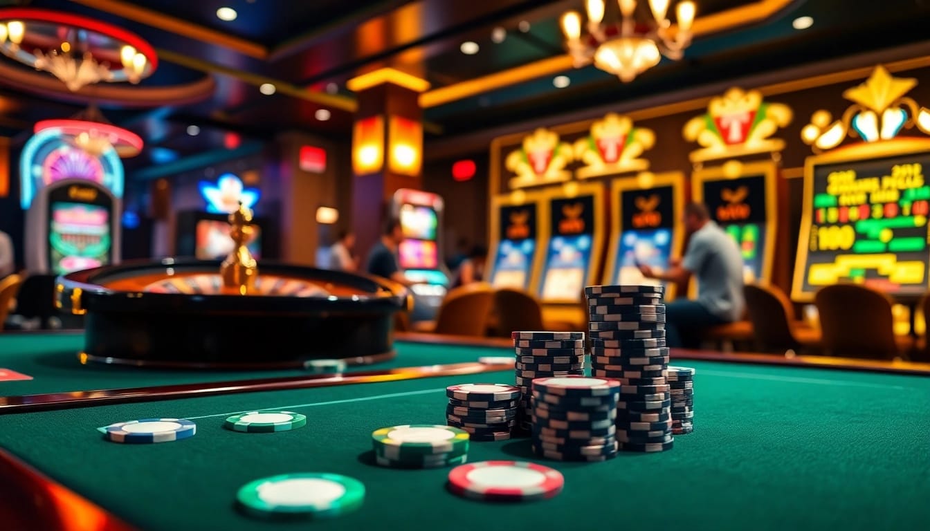Des joueurs engagés autour d'une luxueuse table de jeu dans une ambiance de casino en ligne 2026.