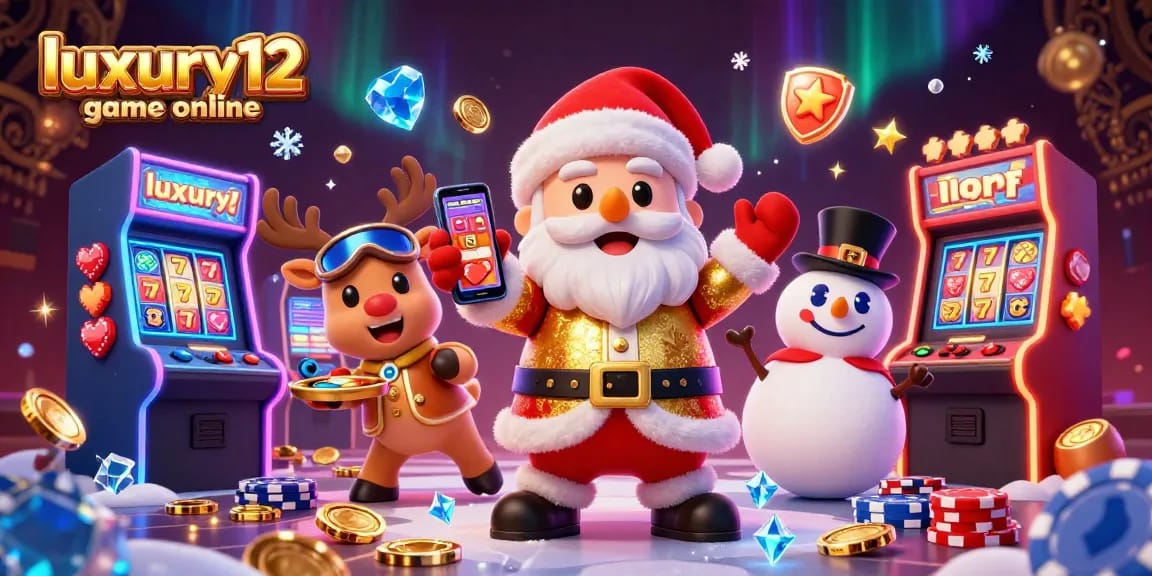 Experience luxury12 game online with festive characters in a vibrant casino setting.