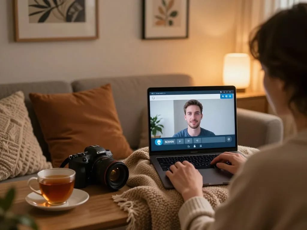 Engaging in NSFW AI chat within a cozy virtual space, showcasing intimate interaction and modern technology.