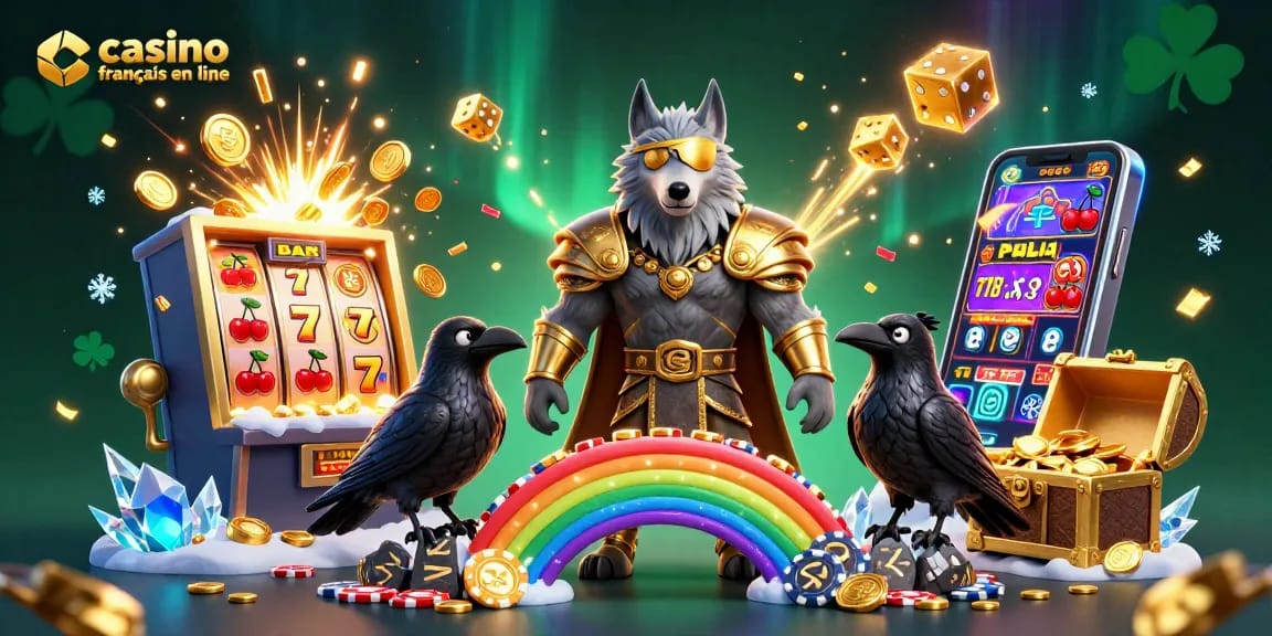 Jouez sur le casino français en ligne avec des symboles de jackpot et une ambiance festive.