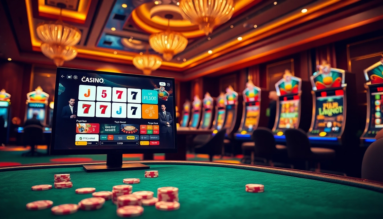 Vivez l'excitation du casino en ligne 2026 avec une atmosphère de jeu numérique engageante comportant des tables de poker et des machines à sous.