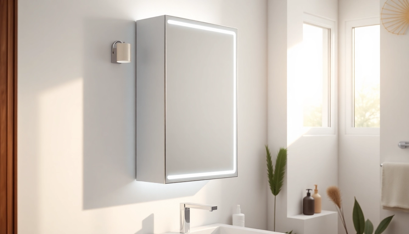 Stylish led bathroom mirror Cabinet featuring integrated lighting in a contemporary setting.