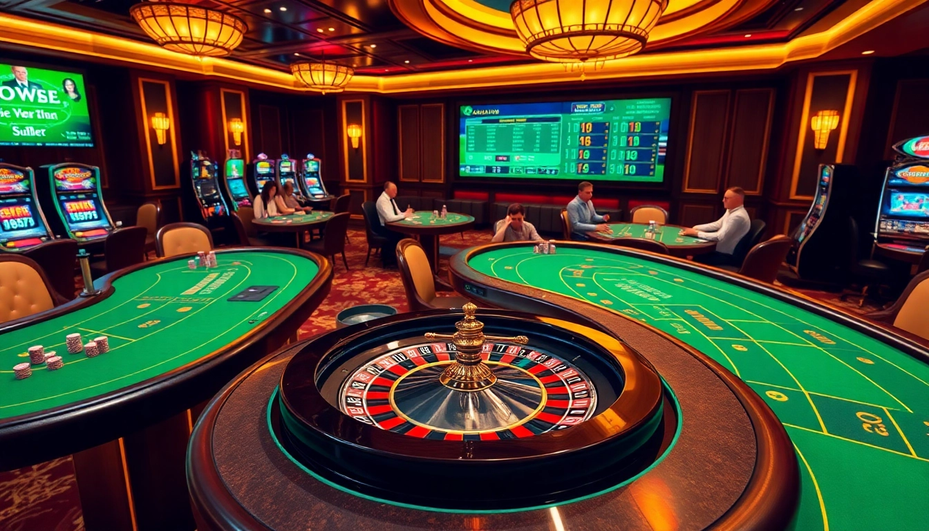 Experience thrilling gameplay at SOIBET, featuring glamorous casino games, dynamic poker tables, and interactive gaming atmosphere.