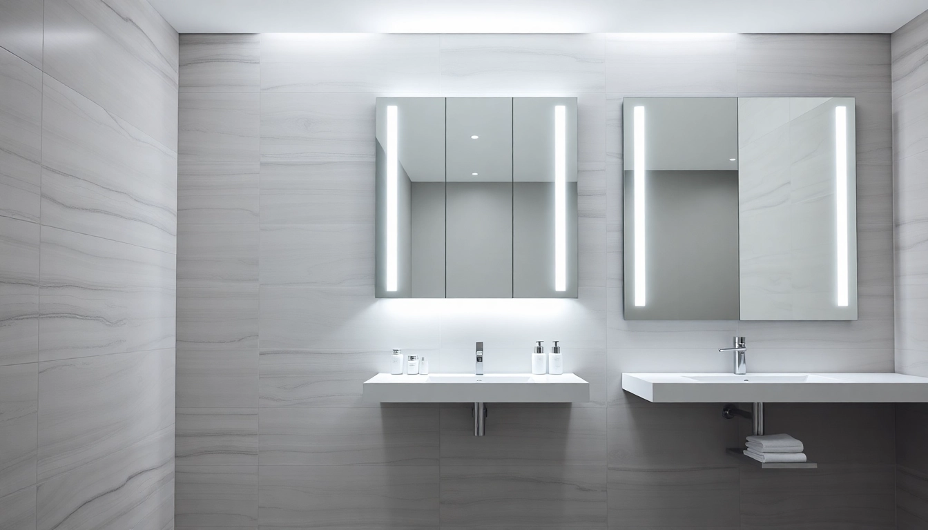 Besonderer sonni Spiegelschrank mit integriertem LED-Licht im modernen Badezimmer.