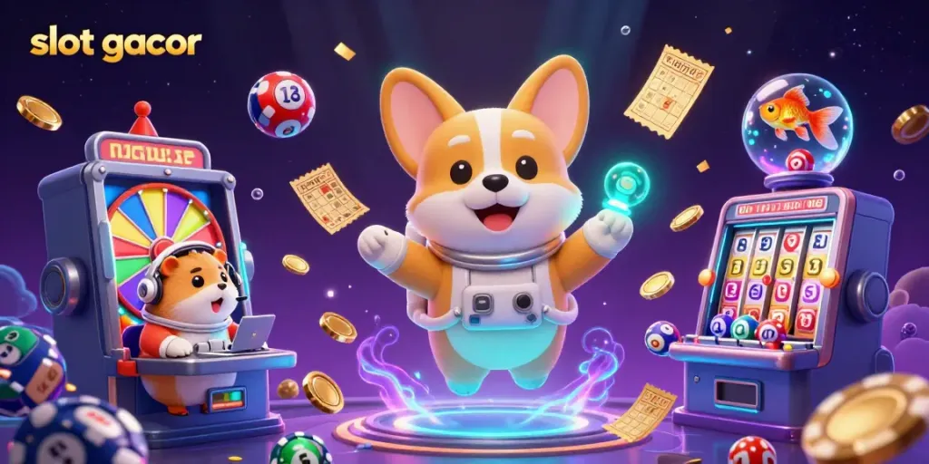 Experience thrilling casino gameplay with slot gacor-themed astronaut corgi and characters in space.