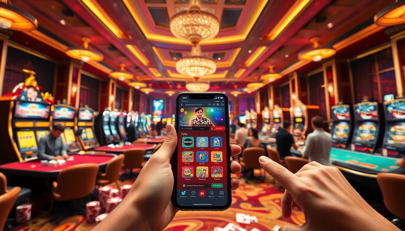 Experience the excitement of PG Soft mobile gaming in a luxurious casino atmosphere.
