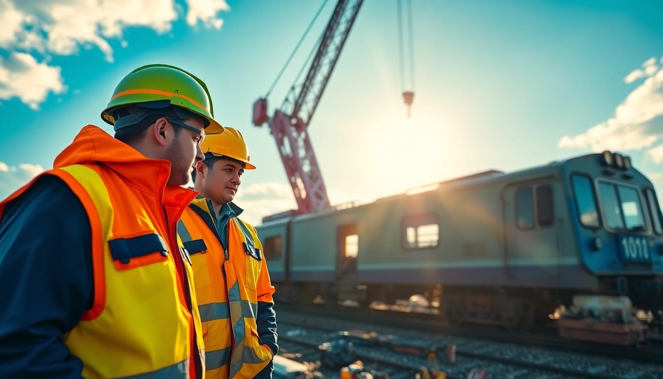 Experts performing derailment repairs with heavy machinery and safety equipment at a train incident site.