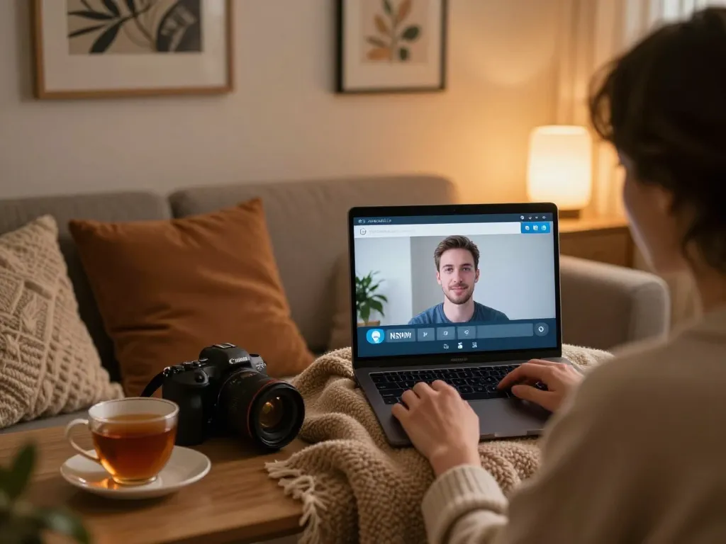 Engaging in NSFW AI chat within a cozy virtual space, showcasing intimate interaction and modern technology.