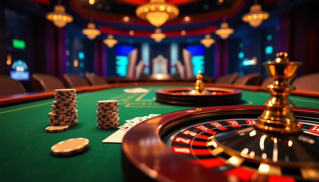 Vivez un gameplay palpitant avec casino en ligne 2026, mettant en vedette des jetons de poker et une roue de roulette.