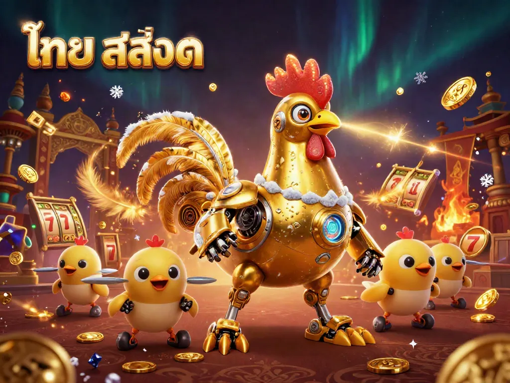 Engage with ไทย สล็อต while exploring dynamic casino possibilities in a vibrant 3D illustration.