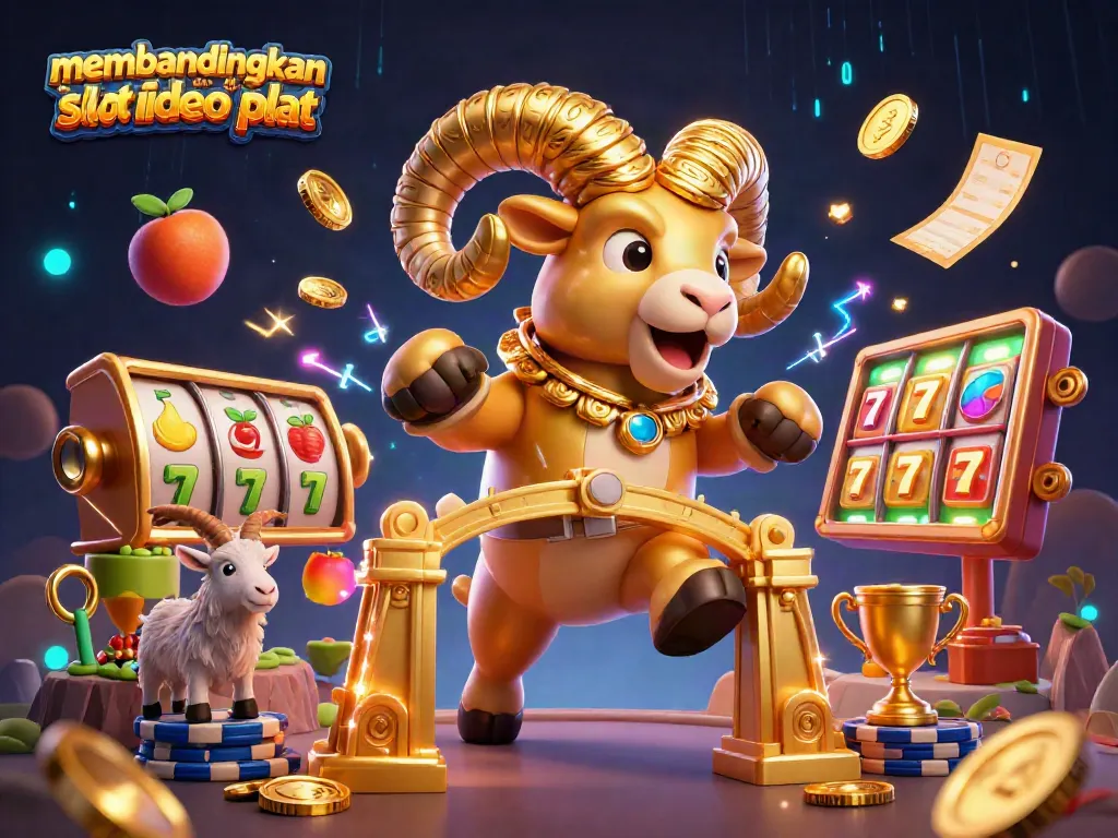 Slot klasik dan video slot diperbandingkan dalam ilustrasi 3D yang dinamis dan penuh warna.