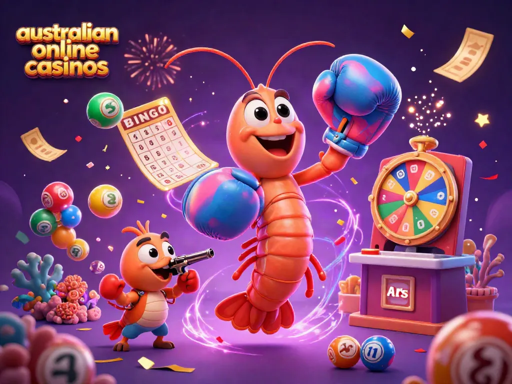 Engaging scene showcasing australian online casinos with vibrant lottery and gaming elements.