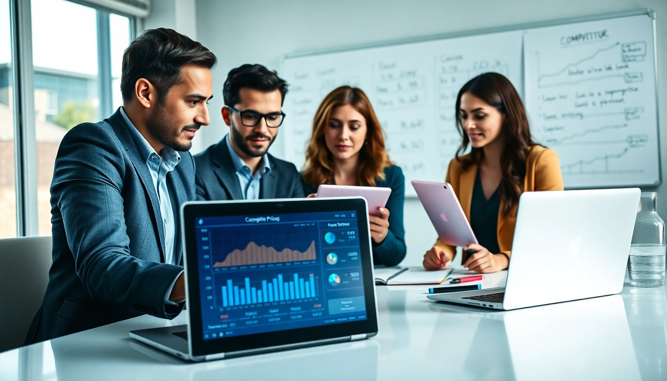 Analyze competitor pricing data in a dynamic business meeting setting.