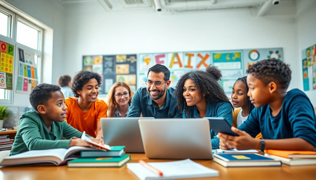 Engaging classroom scene showcasing innovation in education with diverse students and teachers.