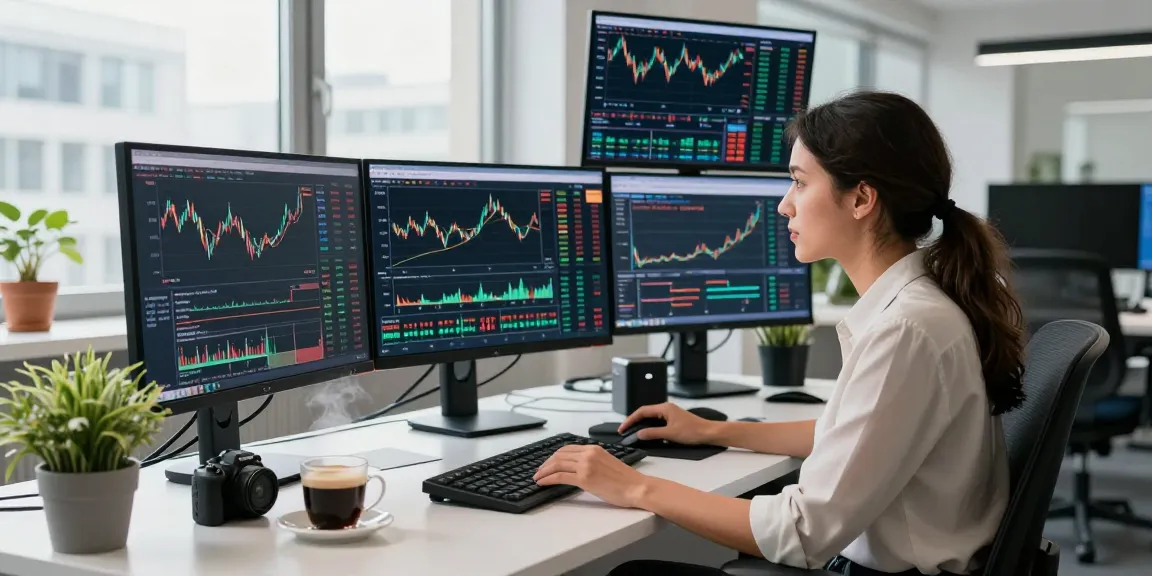 Analyzing the Frankfurt exchange data feed in a modern technology workspace with multiple screens.