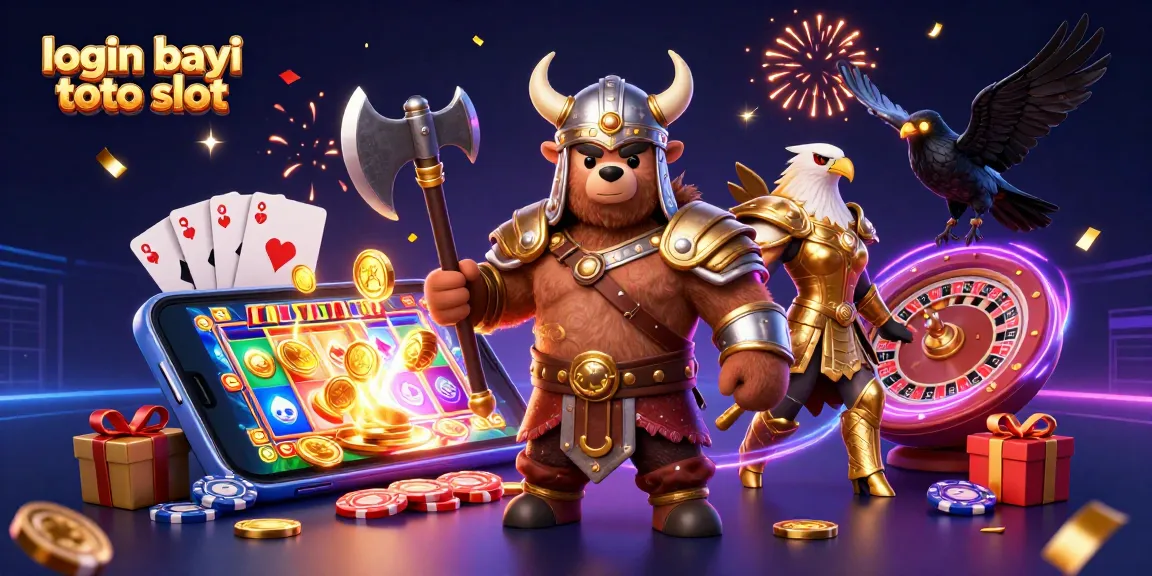 Experience the thrill of "login bayi toto slot" with a vibrant 3D casino illustration showcasing dynamic game elements.