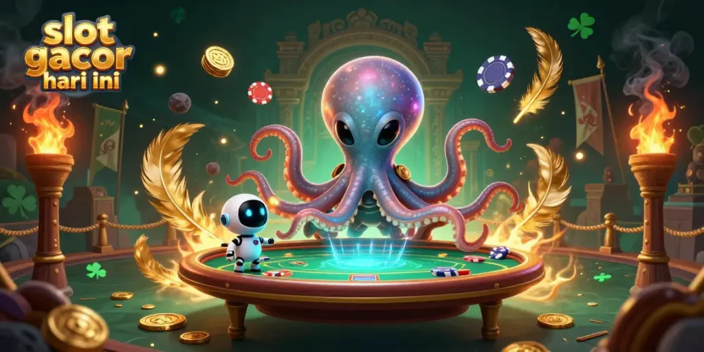 Bermain slot gacor hari ini dengan karakter alien dan chip poker mengelilingi mereka di ilustrasi 3D yang menakjubkan.