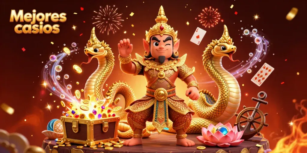 Los mejores casinos presentan un guardián del templo y elementos de juego en un entorno vibrante.