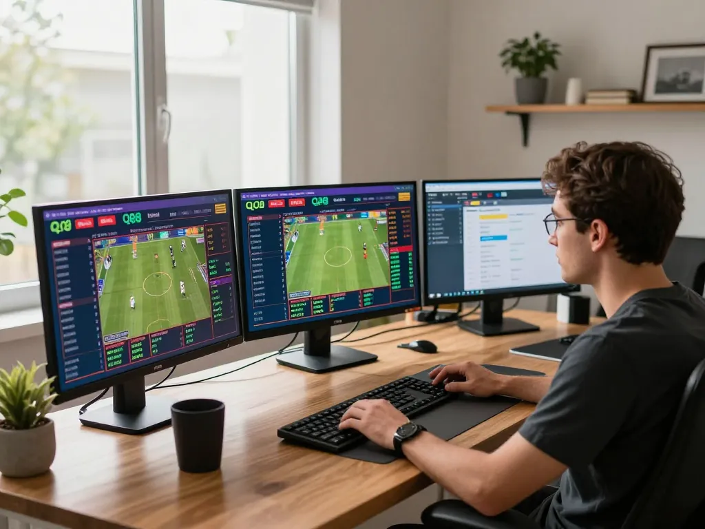 Placing strategic bets on the qq 88 sports app from a stylish home office setup.