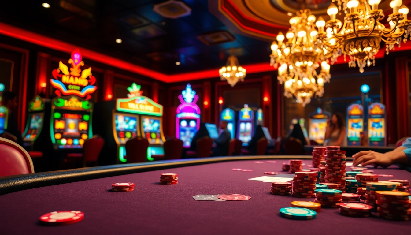 Memainkan situs toto di meja poker yang berkilau, dikelilingi suasana kasino mewah.