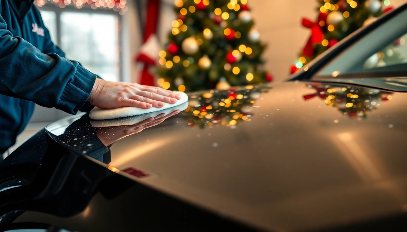 Enhance your vehicle with a Christmas car detailing gift featuring a professional detailer at work.