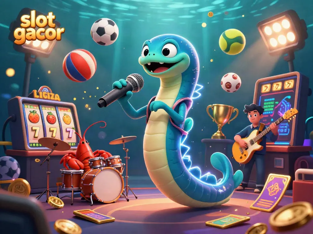 Experience the excitement of slot gacor as an electric eel DJ entertains underwater with lively casino elements.