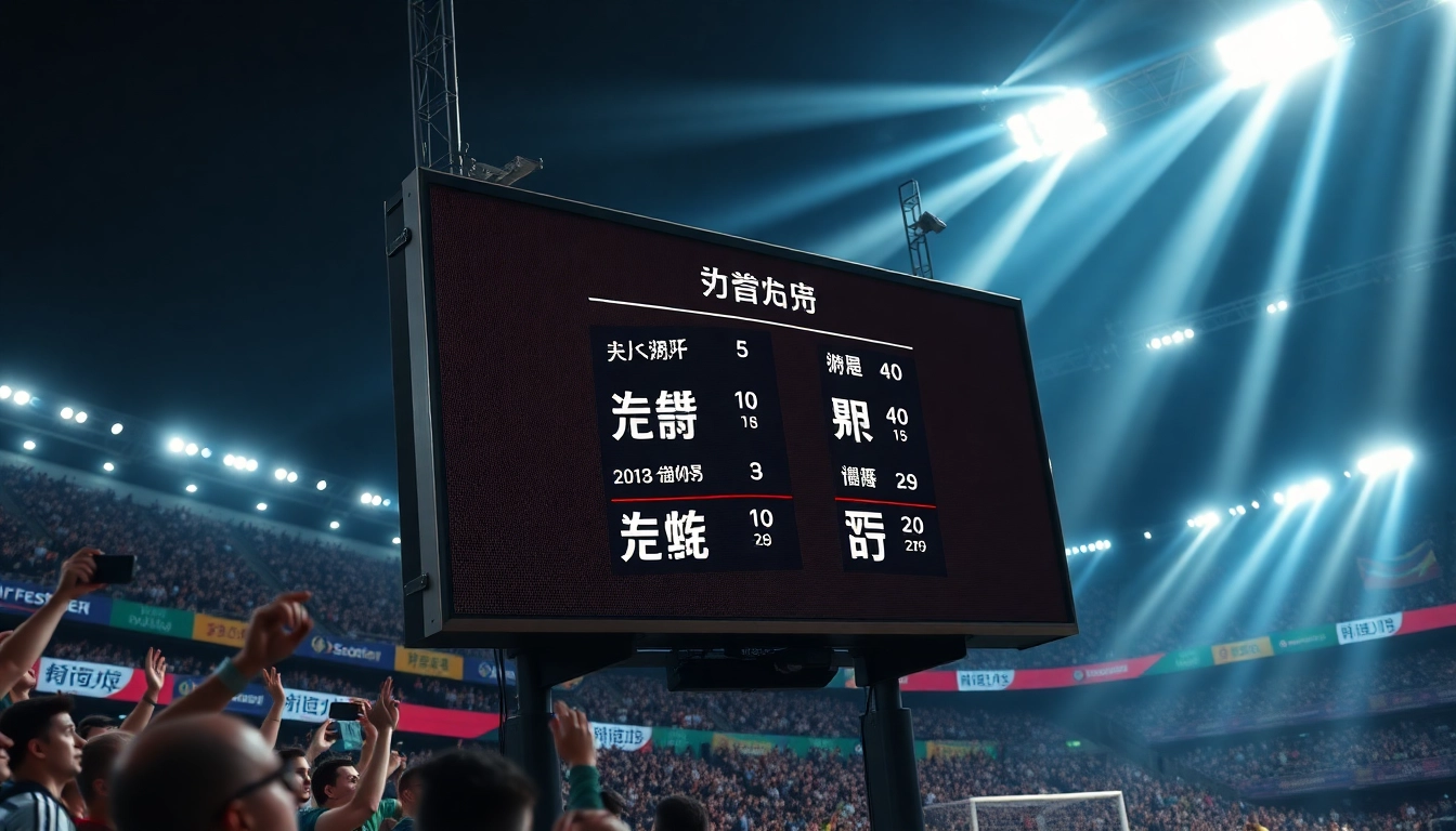 Engaging soccer scoreboard featuring live บอลวันนี match updates in an energetic stadium setting.