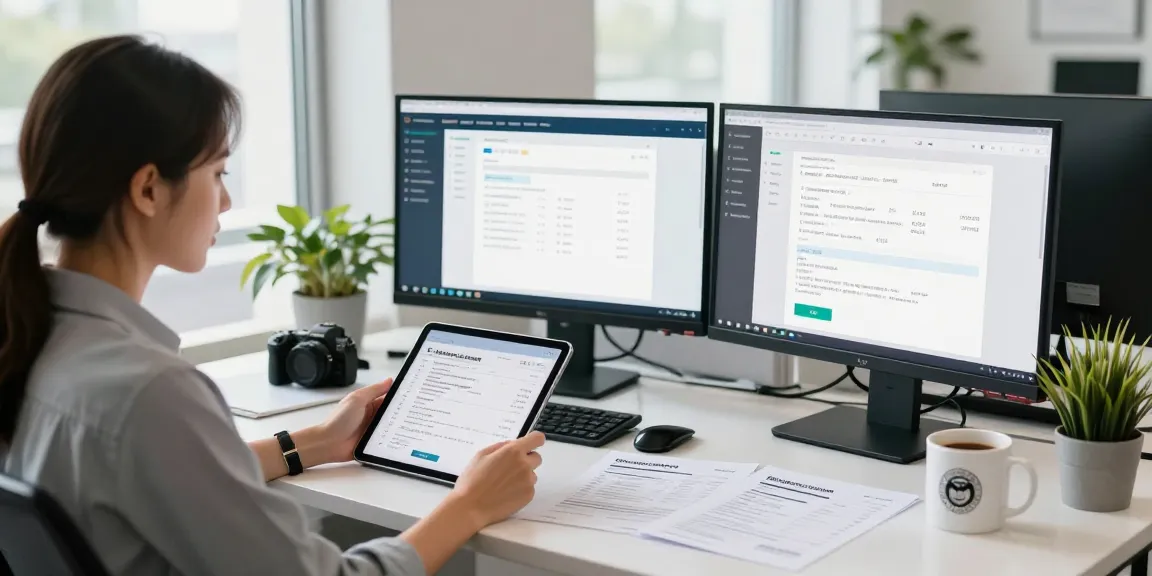 Detect fraud receipt in a modern office setting with an analyst examining documents.