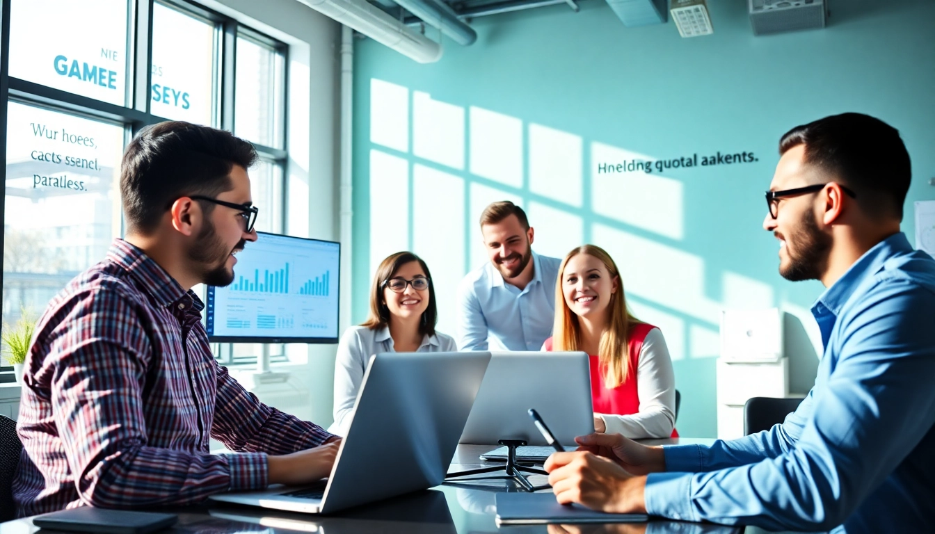 SEO Agency Clearwater team analyzing digital marketing strategies in a collaborative office space.
